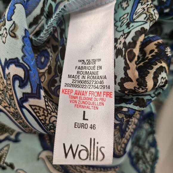 Wallis Blue, Beige, Brown, Off-white ColoredPaisley Sheer Blouse Size L - Picture 10 of 10